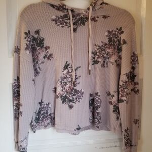 Altar'd State Dusty Mauve Waffle-Knit Floral Hoodie